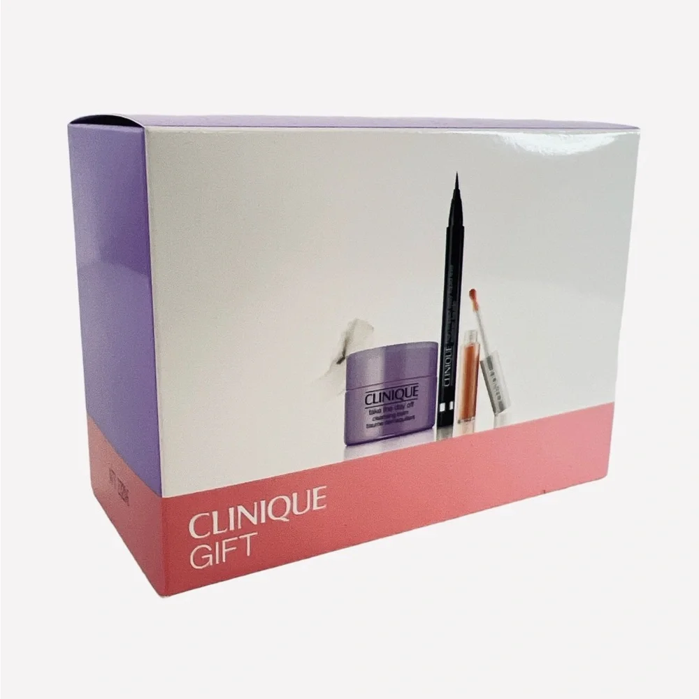 Clinique 3-Pcs Skincare Makeup Deluxe Sample Gift Set Purple/White/Pink Box